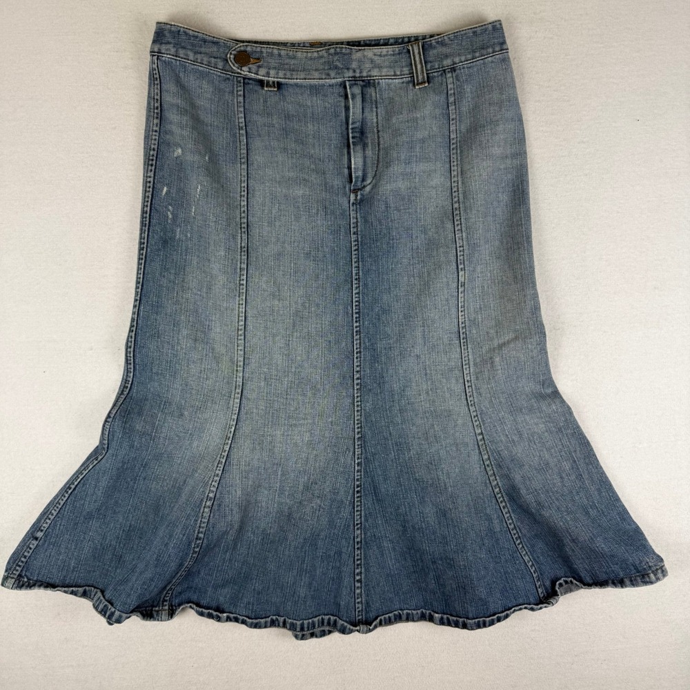 Lauren Jeans Co Vintage Ralph Lauren Blue Denim Flared Midi Skirt Womens 10